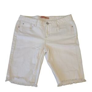 Gap White Denim Stretch Bermuda Fringed Bottom Shorts Jean Shorts